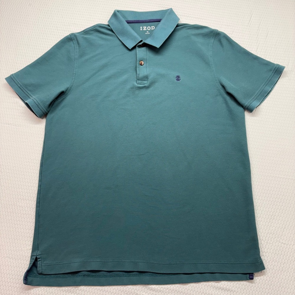 IZOD Polo Shirt Mens XL Teal Good Short Sleeve Pique Knit Cotton Blend 825
